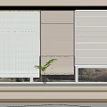 White Roman Blinds In Wooden Window Frame With Indoor Plant And Natural View