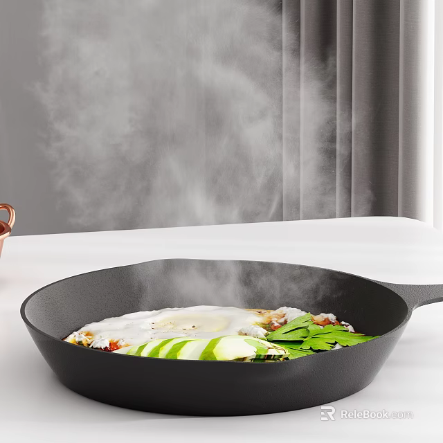 Steaming Hot Pot Restaurant Featuring Black Pot With Fresh Sliced Vegetables Green Leaves And Meat 3d model 