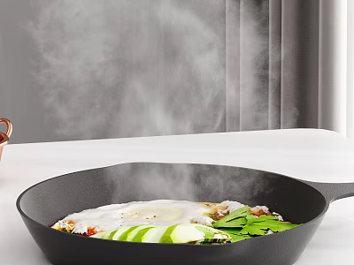 Steaming Hot Pot Restaurant Featuring Black Pot With Fresh Sliced Vegetables Green Leaves And Meat 3d model