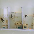 Wooden Cat Themed Decorative Ornament Set With Transparent Glass Display Cabinets Climbing Shelves And Houses