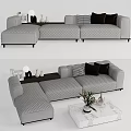 Modern Gray L Shaped Sofa with Cushions and Marble Coffee Table Set 3d model