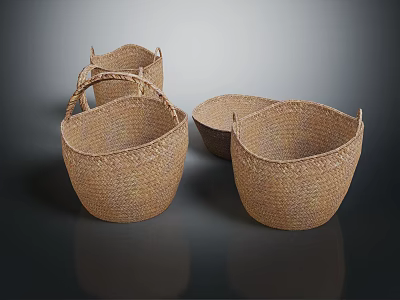 Woven Storage Baskets in Assorted Sizes with Handles for Home Organization 3d model