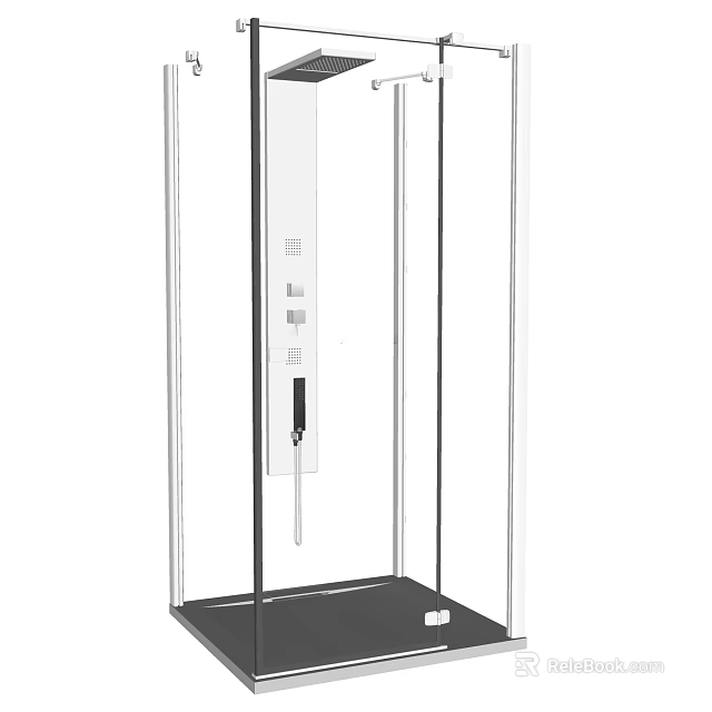 Modern Steam Shower Enclosure With Clear Glass And Control Panel Base 3d model 
