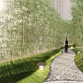 Roof Garden Landscaped Design With Greenery Stone Paths And Natural Sunlight