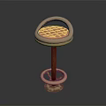 Red Velvet Seat Bar Stool With Golden Metal Frame Wooden Stem And Circular Footrest