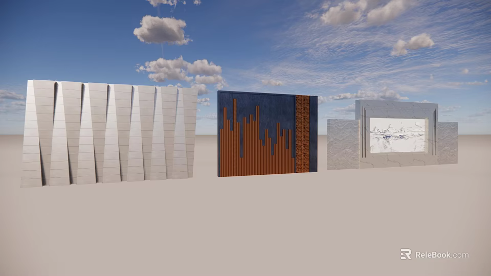Modern Feature Walls With Striped White Dark Orange Vertical And Gray Graphic Designs 3d model 