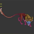 Game Movie Fantasy Character with Red Fur Long Skeletal Tail Tip Horned Head Dynamic Pose
