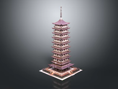Traditional Chinese Multi layered Tower Featuring Eaves And Square Base Structure 3d model