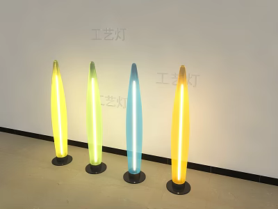Colorful Decorative Floor Lamps With Tapered Design And Black Bases For Interior 3d model