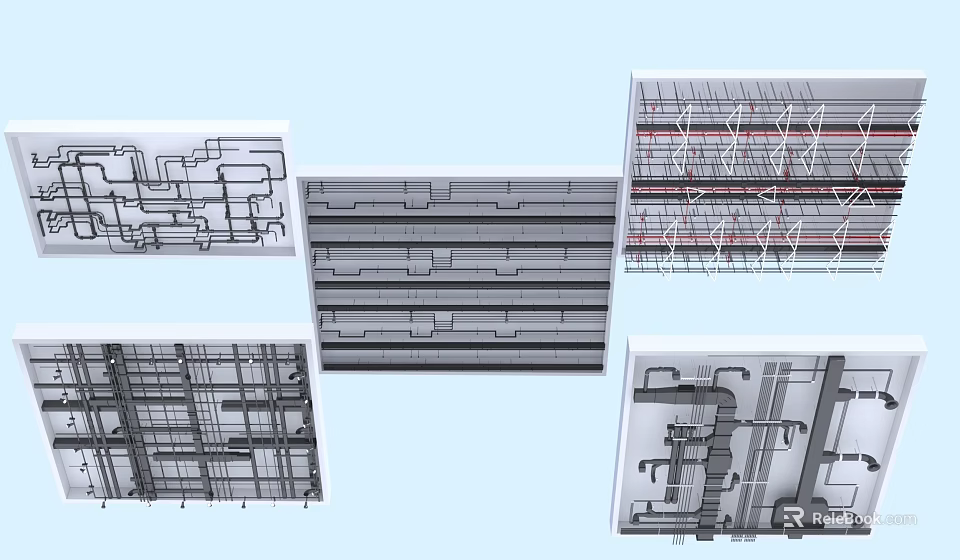 Different Ceiling Structure Designs With Architectural Framework And Layout Details 3d model 