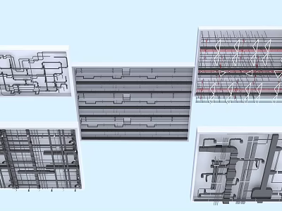 Different Ceiling Structure Designs With Architectural Framework And Layout Details 3d model