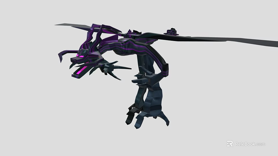 Game Movie Character Purple Black Mechanical Dragon With Sharp Structures And Glowing Eyes 3d model 