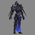 Fantasy Warrior Game Movie Character in Black Armor with Blue Cape and Spikes