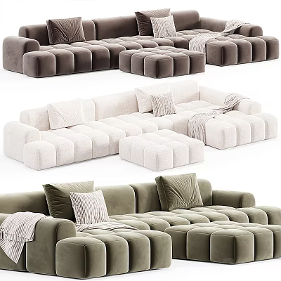 Modern Sectional Sofa with Plush Cushions Cozy Throw Blankets and Neutral Tones Modular Design 3d model