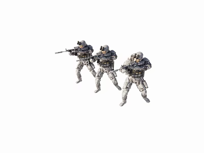 Game And Movie Military Characters In Camouflage Uniforms Holding Rifles In Combat Formation 3d model