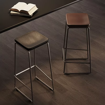 Modern Bar Stools With Dark Leather Seats And Metal Frame Design 3d model