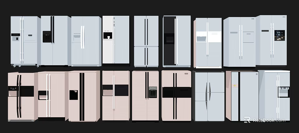 Modern Refrigerators And Freezers With Various Stylish Designs For Kitchen 3d model