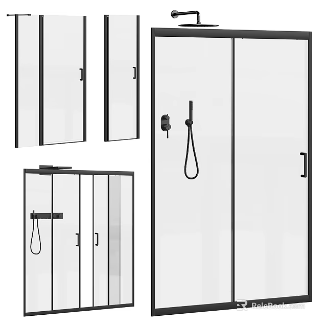 Modern Shower Head System With Handheld Sprayer And Glass Partition Design 3d model 
