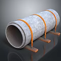 Concrete Tubular Lighting Fixture Set With Orange Bands And Metal Support Stands