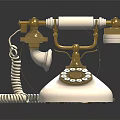 Vintage White Gold Digital Telephone With Rotary Dial Coiled Cord And Classic Design