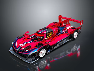 Red Race Car With Streamlined Body Design Black And Blue Stripes And Rear Wing 3d model