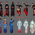 Group Of People In Chinese Traditional Clothing With Various Cultural Designs