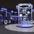 Fashion Exhibition Stand With Transparent Circular Platform And Blue Lighting Design