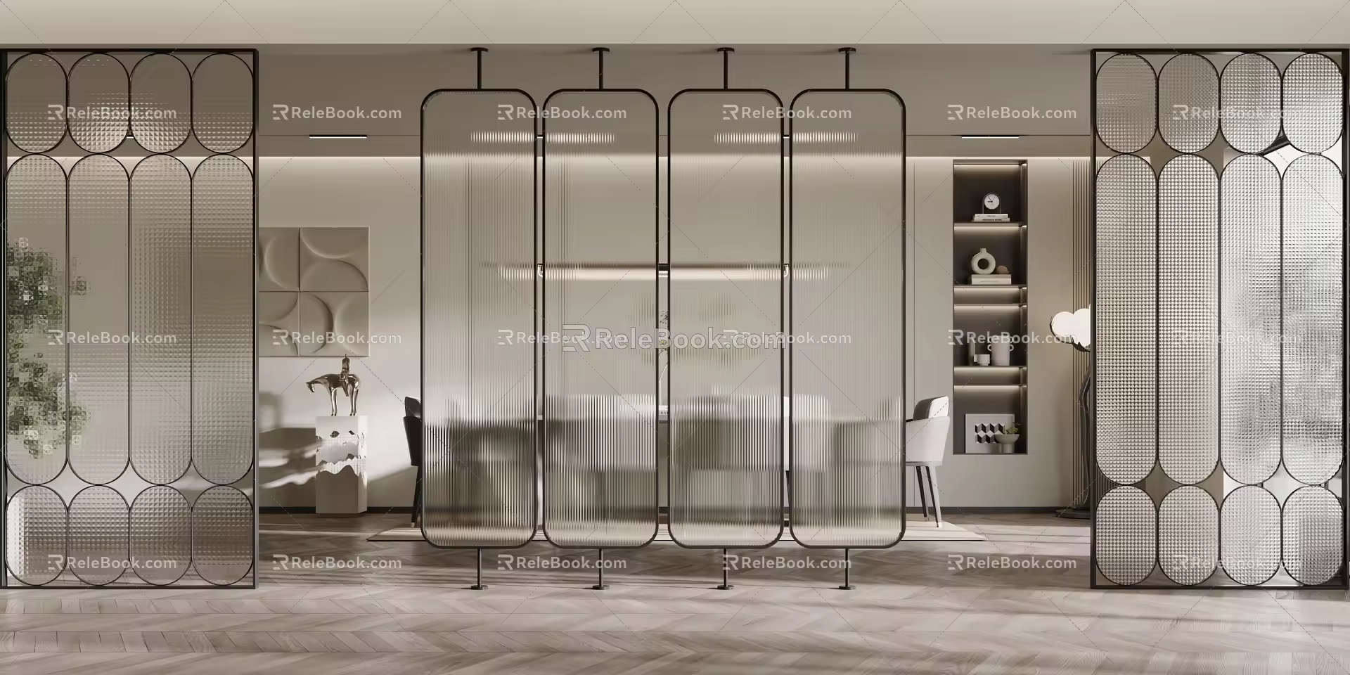 Modern screen partition glass partition 3d model
