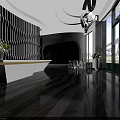 Modern Sales Office Interior Design With Reception Desk Large Windows Green Plants And Polished Floor