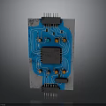 Electronic Circuit Board With Blue Circuitry Integrated Chip And Colorful Components