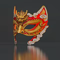 Traditional Chinese Dragon Mask With Red Gold Flame And Cloud Patterns