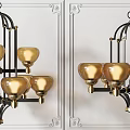 Elegant Classic Chandelier with Golden Lamp Shades Black Metal Frame and Multiple Arms