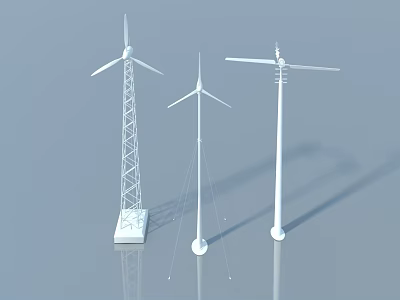 Three Wind Turbine 3D Models With Different Structures On Gray Background 3d model