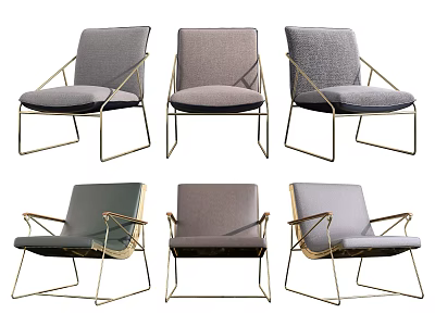 Modern Accent Chairs With Gold Metal Frame And Upholstered Seats In Various Styles 3d model