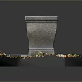 Outdoor Square Stone Fountain On Hexagonal Base Surrounded By Fallen Leaves