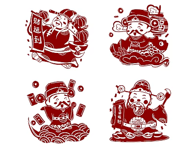 Chinese Lucky God Red Paper Cut Wall Decor with Fortune Symbols Ingots and Clouds 3d model