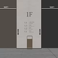 Elevator Doors With 1F Floor Indicator And Trash Bin In Lobby 3d model