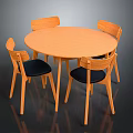 Round Wooden Dining Table Set With Four Chairs And Black Seats