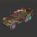 Green Military Tank With Six Wheels And Top Mounted Weapon Design