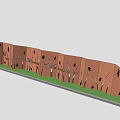 Red Brick Feature Wall Design with Black Decorative Voids and Green Grass Base 3d model