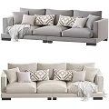 Gray and Beige Three-Seater Sofa with Geometric Pillows and Throw Blanket 3d model