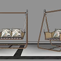 Modern Wooden Frame Hanging Chair With Rattan Seat And Soft Cushions Indoor