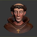 Man Bust Sculpture in Brown Robe with Gold Cross on Chest