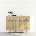 Light Wood Entryway Console Cabinet with Arched Doors Metal Legs and Decorative Top