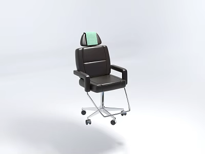 Black Leather Single Chair With Green Headrest And Rolling Wheel Base 3d model