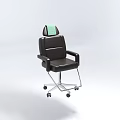 Black Leather Single Chair With Green Headrest And Rolling Wheel Base