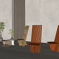 Colorful Red and Wooden Leisure Chairs With Vertical Slat Design and Potted Plants in Modern Room
