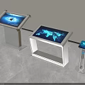 Public Facility Interactive Touchscreen Kiosks Featuring Different Designs And World Map Interface 3d model