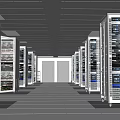 Industrial Equipment Featuring Server Racks Neatly Arranged In Bright Facility With Fire Safety Gear