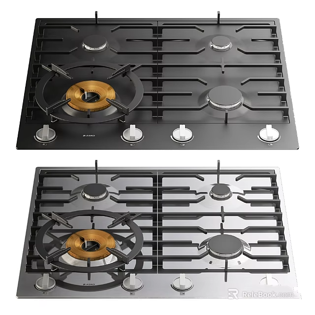 Modern Gas Cooktops With Black And Silver Finish Burners Control Knobs And Smooth Surface 3d model